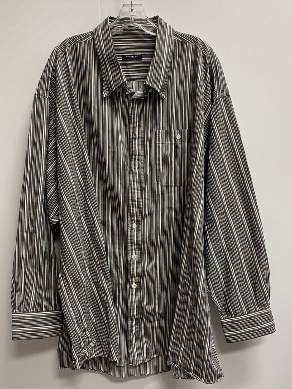 BURBERRY MENS 4XT GRAY & WHITE STRIPED BUTTON DOWN LONG SLEEVE SHIRT